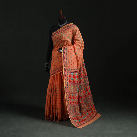Bengal Kantha Hand Embroidery Silk Cotton Chapa Work Saree 12