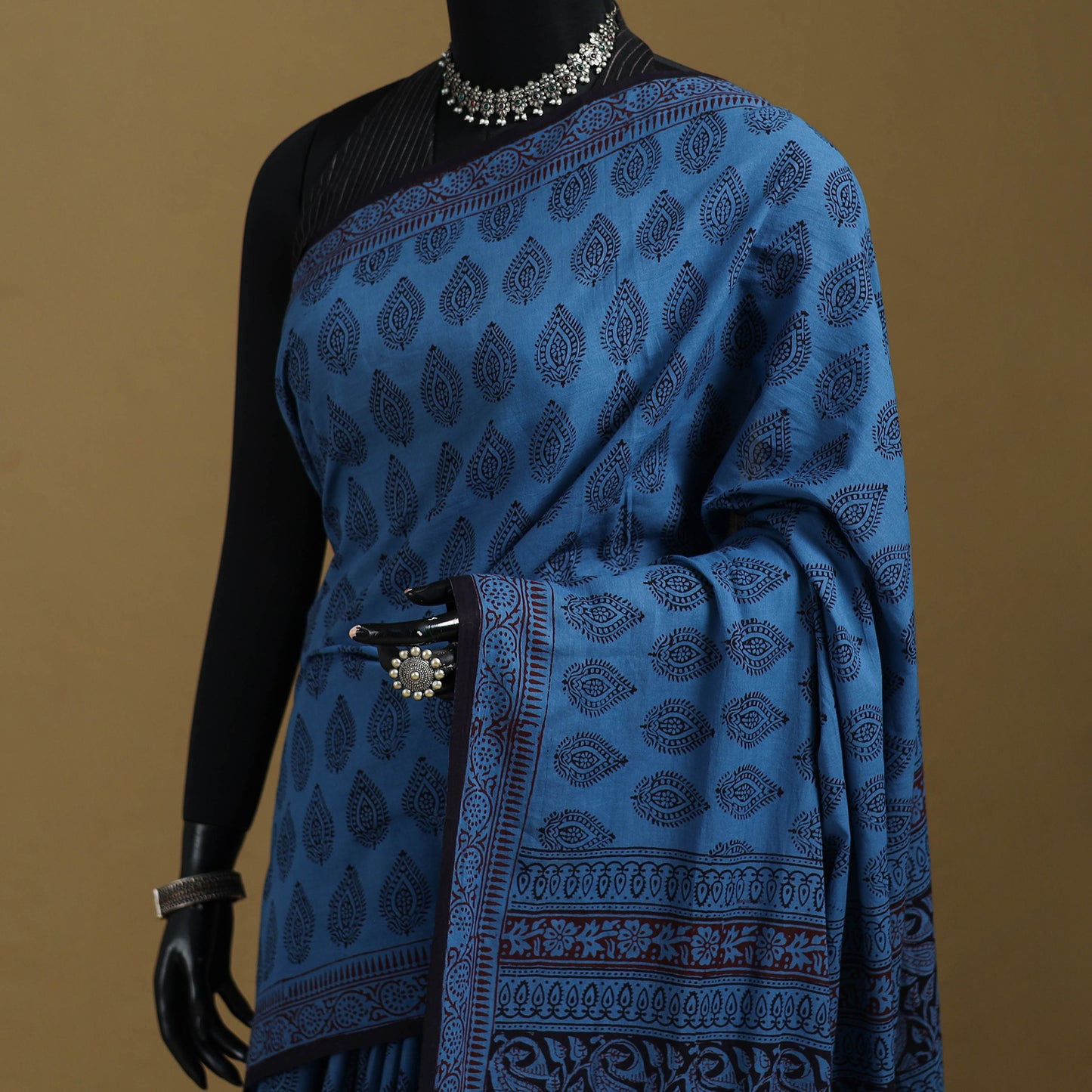 Bagh Hand Block Print Natural Dyed Cotton Saree 11