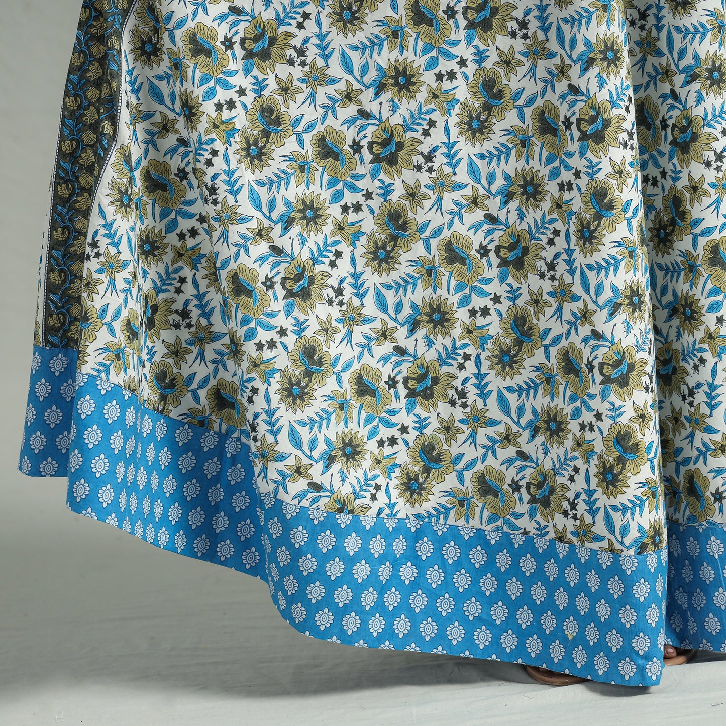 Blue - Sanganeri Block Printed Cotton Long Skirt