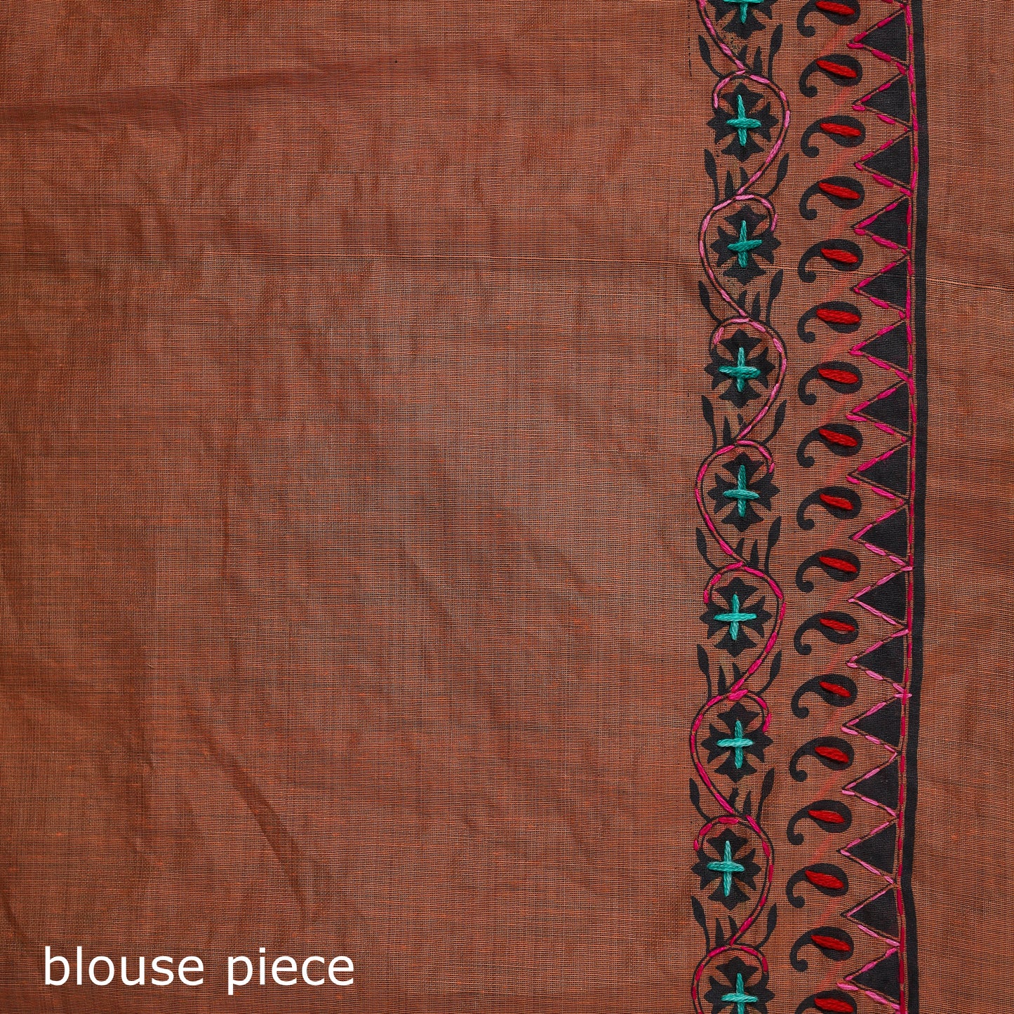Orange - Bengal Kantha Hand Embroidery Silk Cotton Chapa Work Saree 12