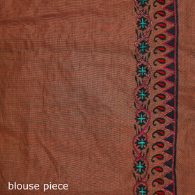 Orange - Bengal Kantha Hand Embroidery Silk Cotton Chapa Work Saree 12