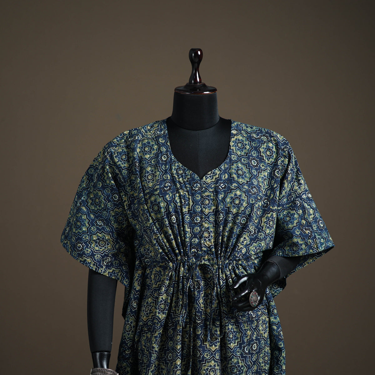 Ajrakh Hand Block Print Natural Dyed Cotton Kaftan (Medium) 80