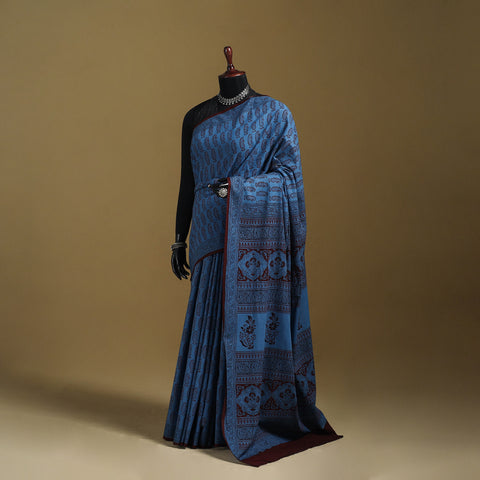 Bagh Hand Block Print Natural Dyed Cotton Saree 12