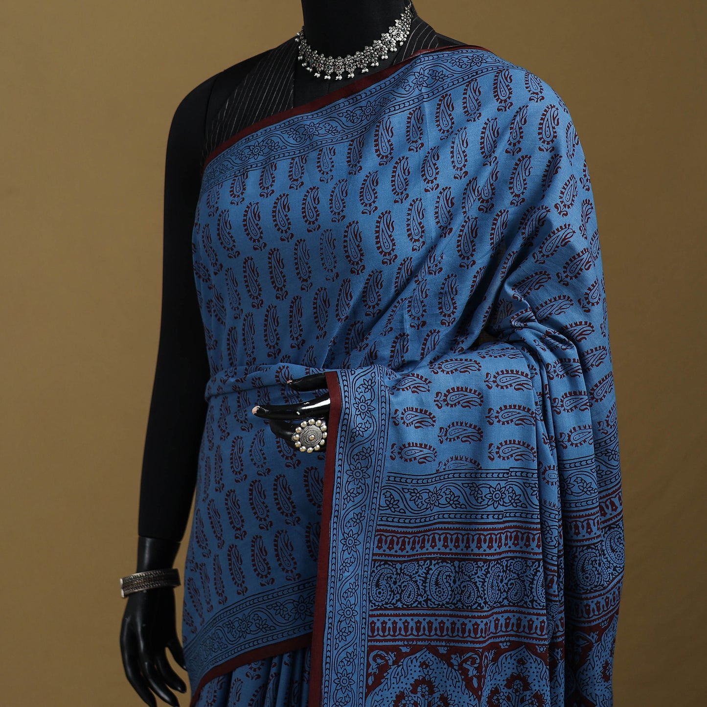 Bagh Hand Block Print Natural Dyed Cotton Saree 12