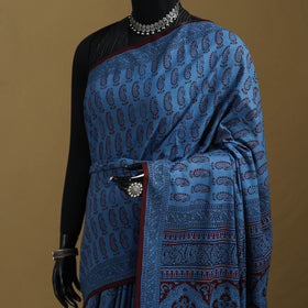 Bagh Hand Block Print Natural Dyed Cotton Saree 12