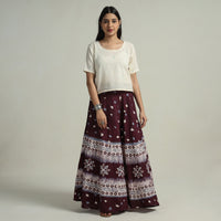 Purple - Hand Batik Printed Running Stitch Cotton Long Skirt 86