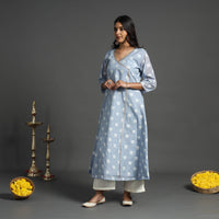 Cornflower Blue - Handwoven Cutwork Cotton Banarasi Kurta 06