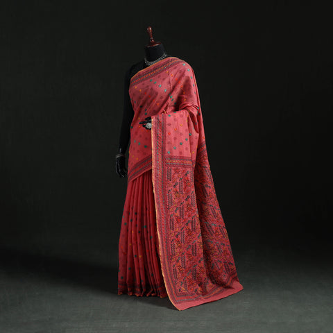 Bengal Kantha Hand Embroidery Silk Cotton Chapa Work Saree 11