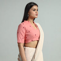 Pink - Jacquard Weave Cotton Stitched Blouse 01