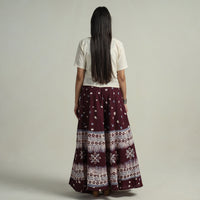 Purple - Hand Batik Printed Running Stitch Cotton Long Skirt 86