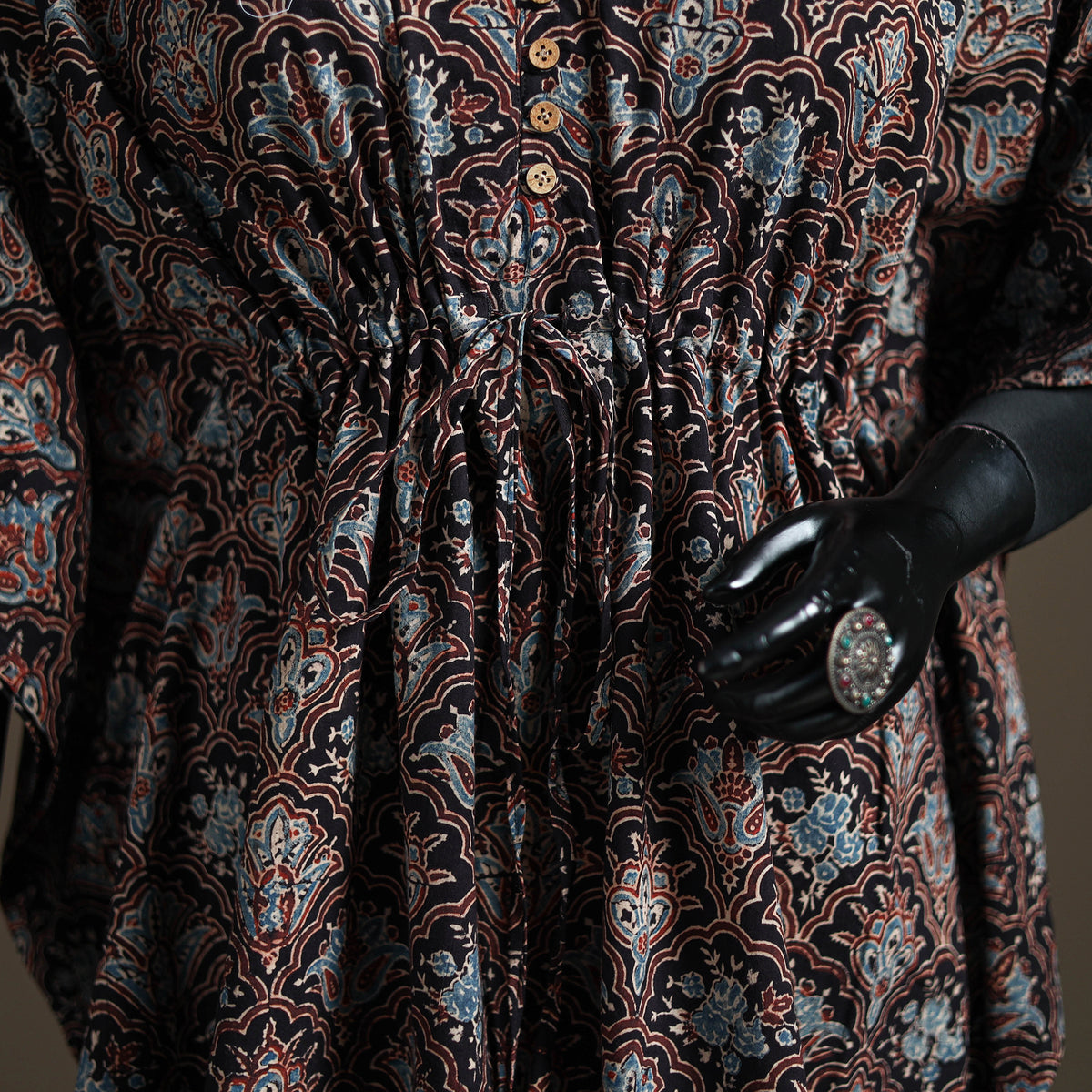 Ajrakh Hand Block Print Natural Dyed Cotton Kaftan (Medium) 81