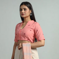 Pink - Jacquard Weave Cotton Stitched Blouse 01