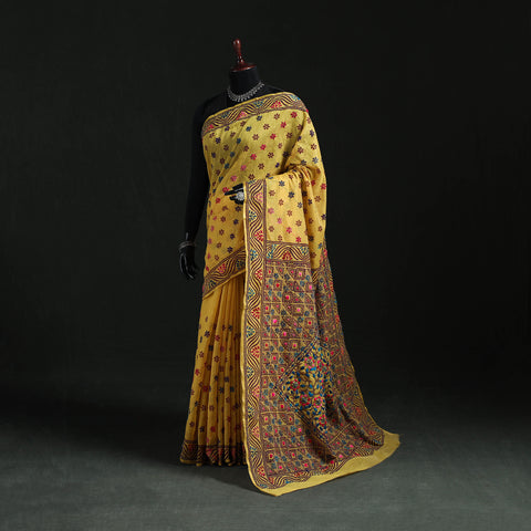 Bengal Kantha Hand Embroidery Silk Cotton Chapa Work Saree 17
