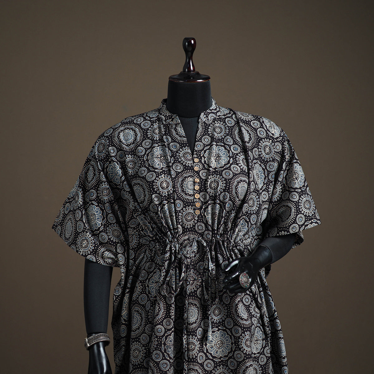 Ajrakh Hand Block Print Natural Dyed Cotton Kaftan (Medium) 82