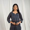Block Printed Cotton Straight Blue Ajrakh Kurta for Women