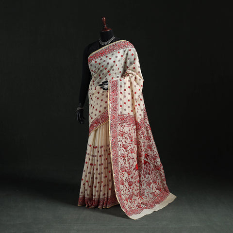 Bengal Kantha Hand Embroidery Silk Cotton Chapa Work Saree 18