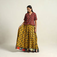 Yellow - Hand Block Printed Cotton Long Ajrakh Skirt 11