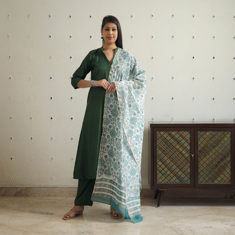 Green - Bhagalpuri Linen Cotton Plain Kurta Set 08