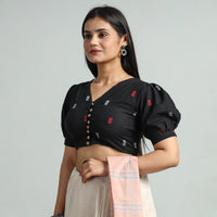 Black - Jacquard Weave Cotton Stitched Blouse 11