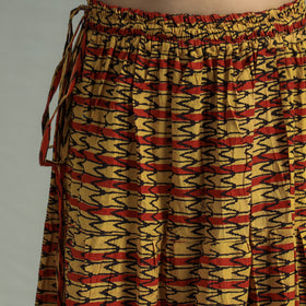 Yellow Sanganeri Block Printed Tiered Cotton Long Skirt