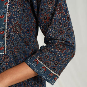Block Printed Cotton Straight Blue Ajrakh Kurta for Women