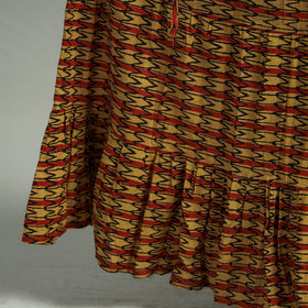 Yellow Sanganeri Block Printed Tiered Cotton Long Skirt
