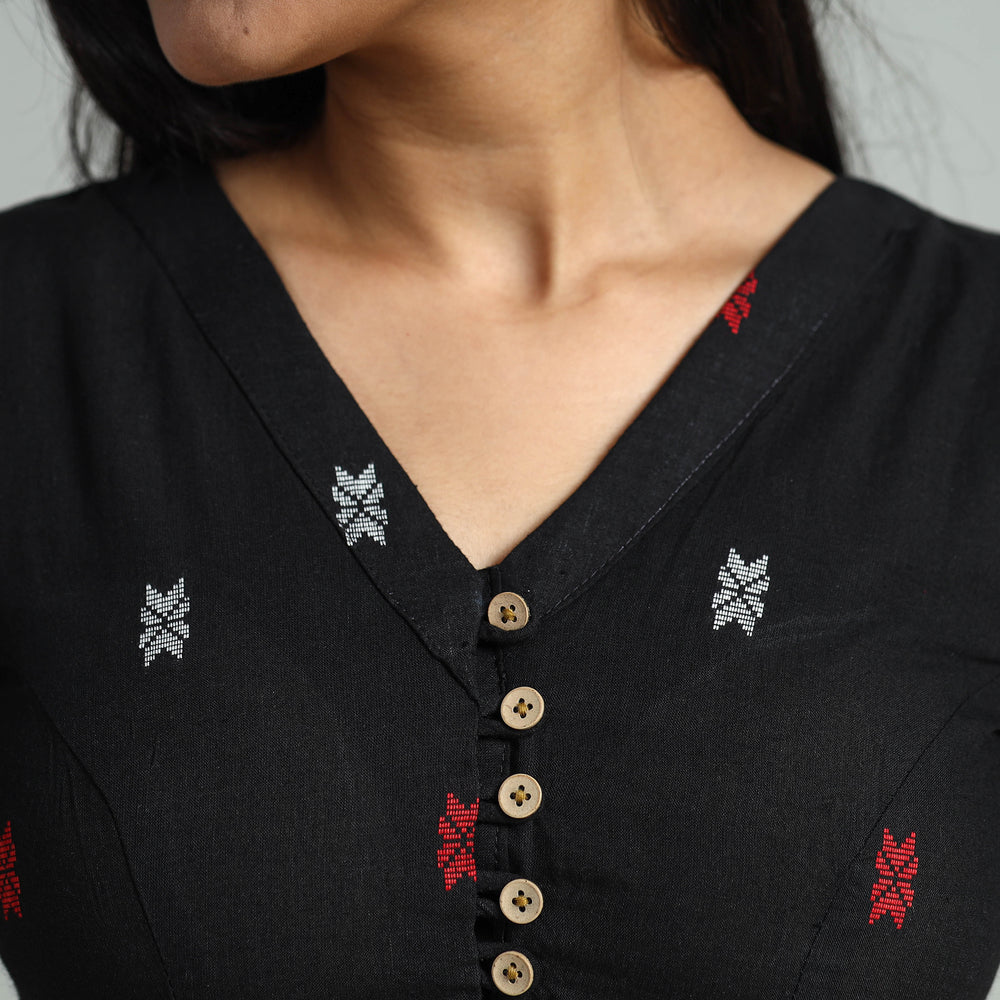 Black - Jacquard Weave Cotton Stitched Blouse 11