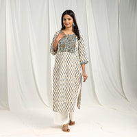 Beige - Block Printed Cotton Straight Ajrakh Kurta 06