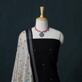 Jamdani Handloom Cotton Unstitched Dress Material: Kurta & Dupatta with Earrings 01
