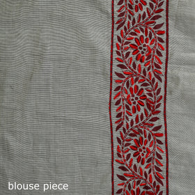 White - Bengal Kantha Hand Embroidery Silk Cotton Chapa Work Saree 18