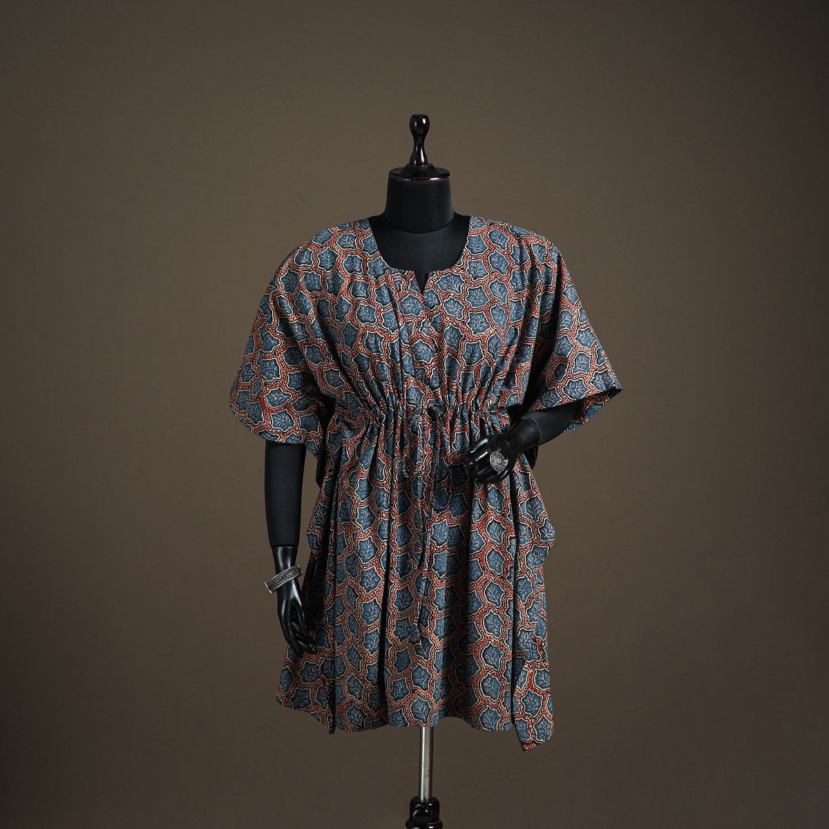 Ajrakh Hand Block Print Natural Dyed Cotton Kaftan (Medium) 84