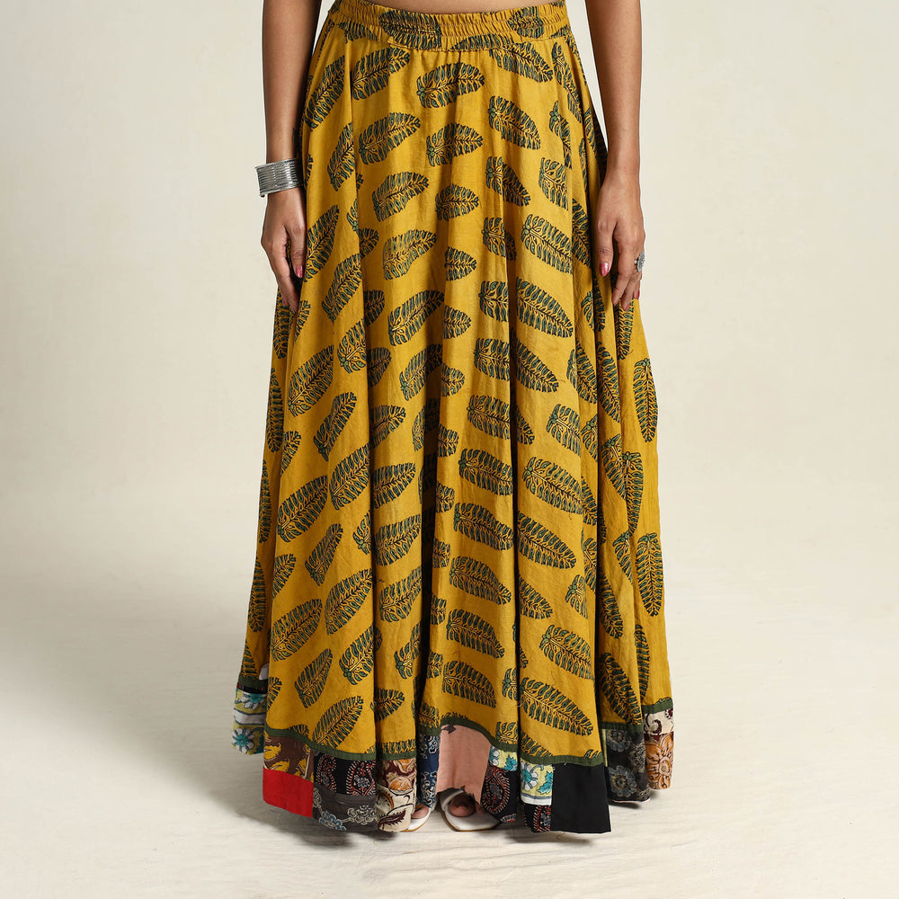 Yellow - Hand Block Printed Cotton Long Ajrakh Skirt 11