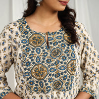 Beige - Block Printed Cotton Straight Ajrakh Kurta 06