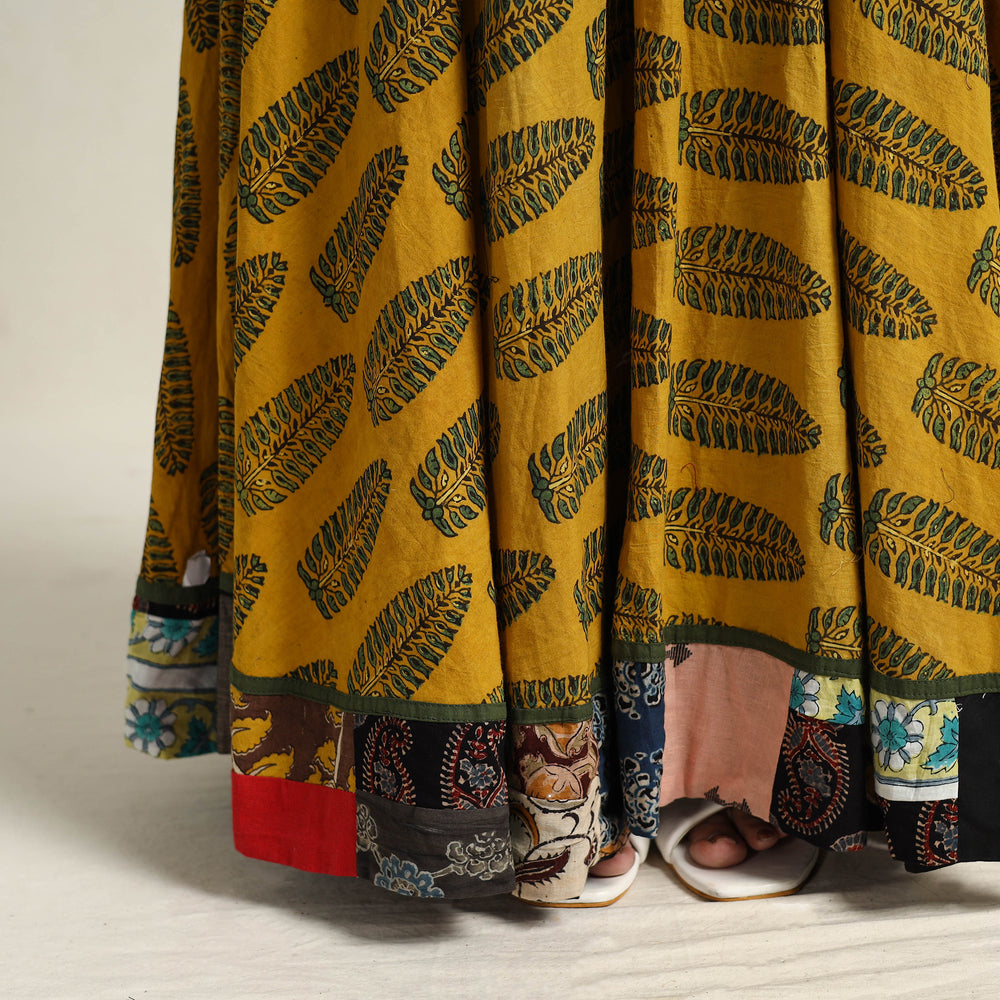 Yellow - Hand Block Printed Cotton Long Ajrakh Skirt 11