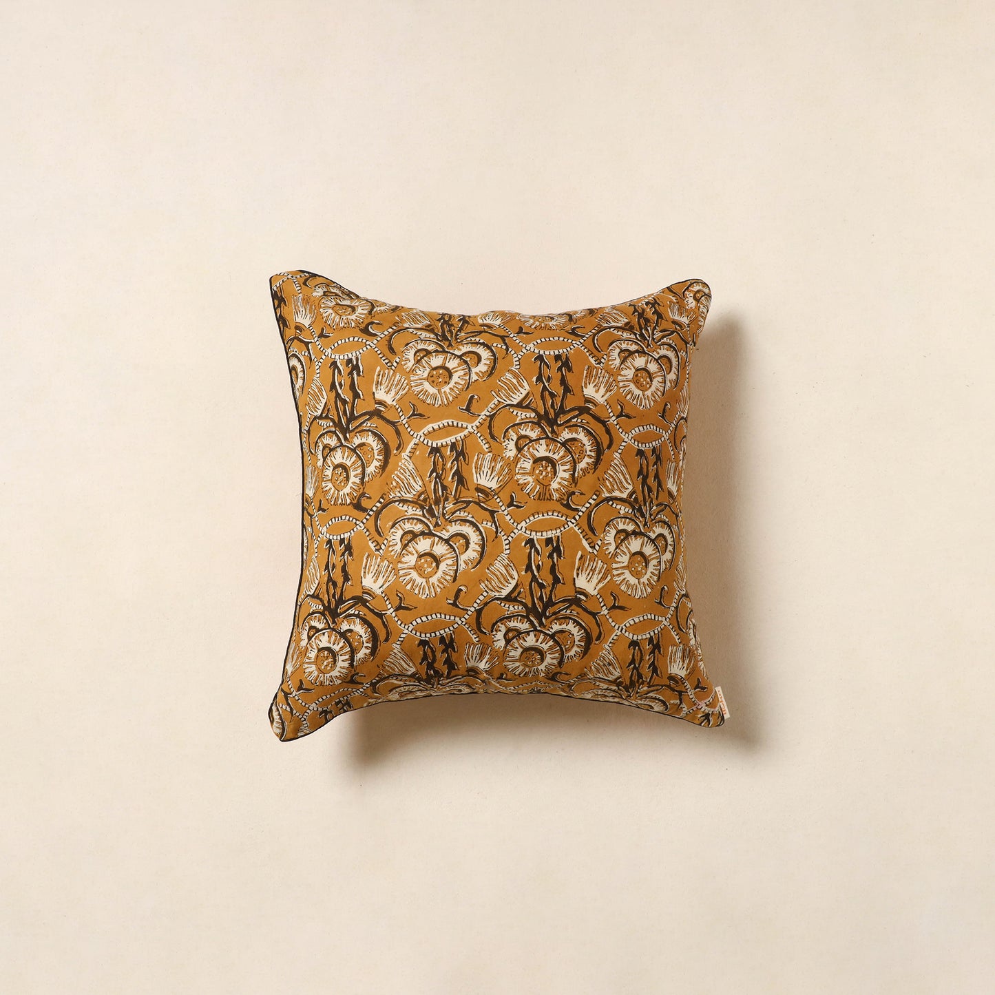 Yellow - cotton bagru cushion cover 31 - handcrafted