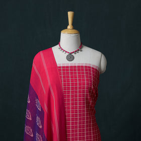 Jamdani Handloom Cotton Unstitched Dress Material: Kurta & Dupatta with Earrings 02
