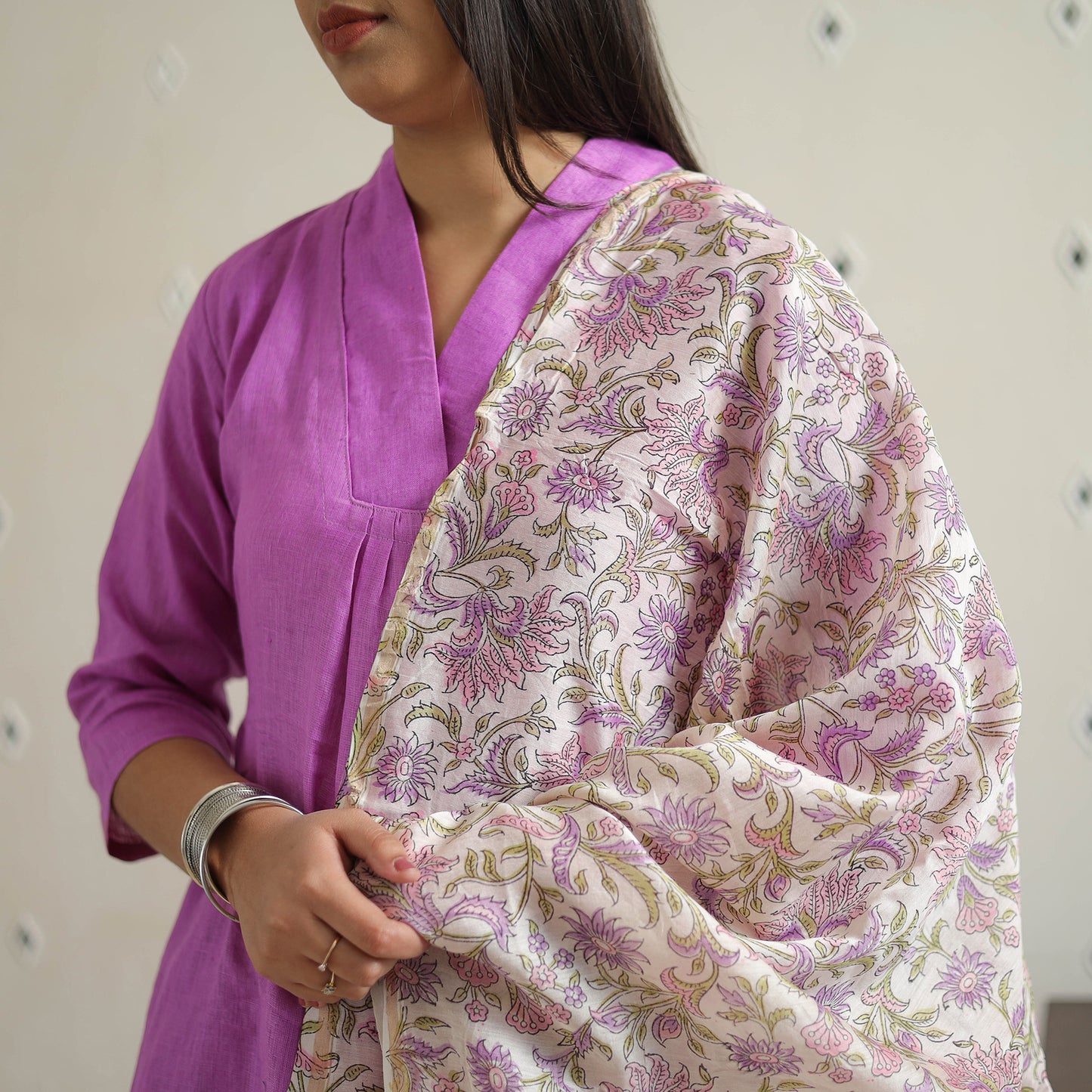 Purple - Bhagalpuri Handloom Linen Plain Kurta Set 10