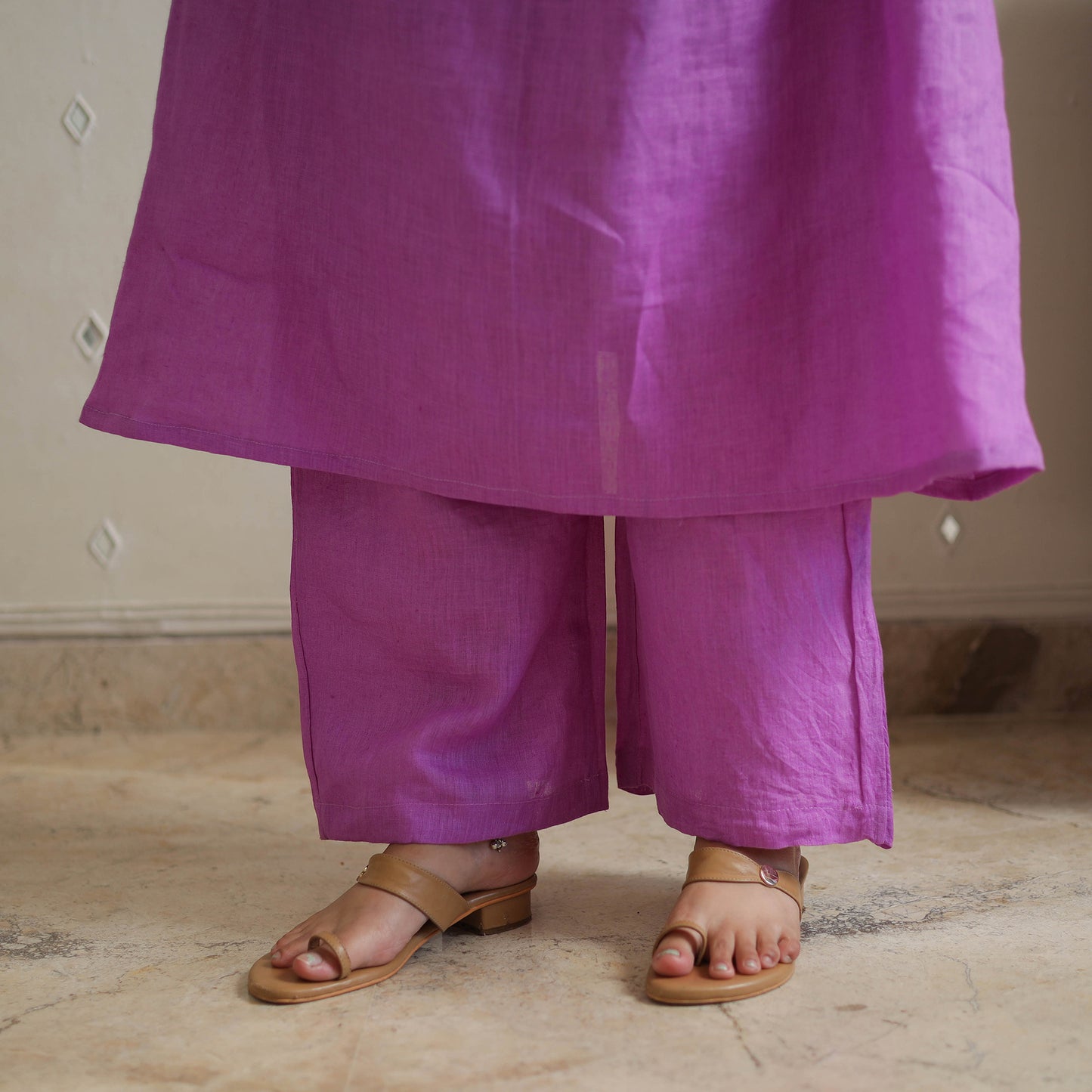 Purple - Bhagalpuri Handloom Linen Plain Kurta Set 10