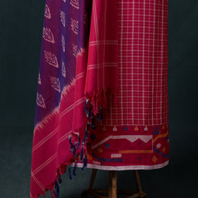 Jamdani Handloom Cotton Unstitched Dress Material: Kurta & Dupatta with Earrings 02