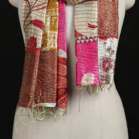 Bengal Kantha Handwork Patchwork Reversible Silk Stole 02