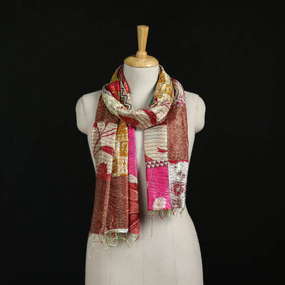 Bengal Kantha Handwork Patchwork Reversible Silk Stole 02