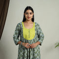 Green Block Print Handwoven Cotton A-Line Mangalagiri Kurta