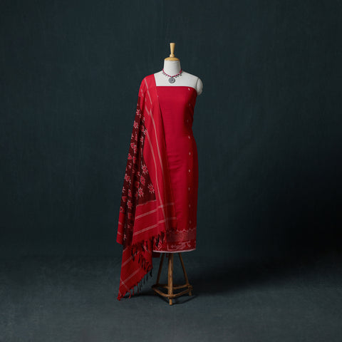 Jamdani Handloom Cotton Unstitched Dress Material: Kurta & Dupatta with Earrings 03