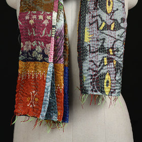 Bengal Kantha Handwork Patchwork Reversible Silk Stole 01
