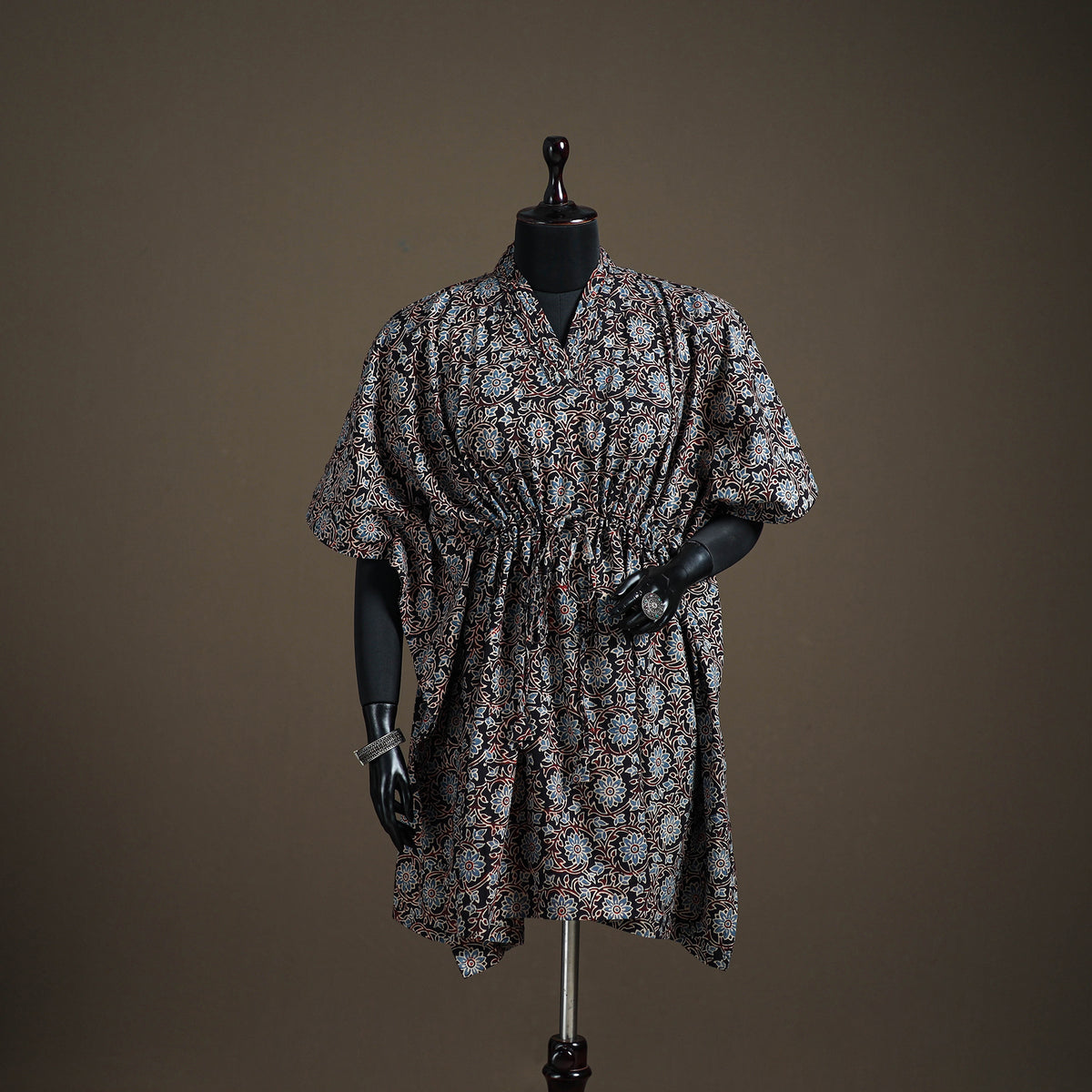 Ajrakh Hand Block Print Natural Dyed Cotton Kaftan (Medium) 86