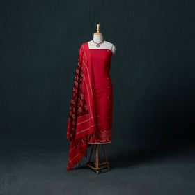 Jamdani Handloom Cotton Unstitched Dress Material: Kurta & Dupatta with Earrings 03