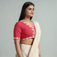 Pink - Jacquard Weave Cotton Stitched Blouse 13