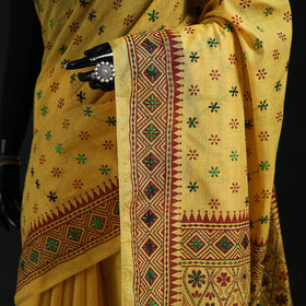 Yellow - Bengal Kantha Hand Embroidery Silk Cotton Chapa Work Saree 19