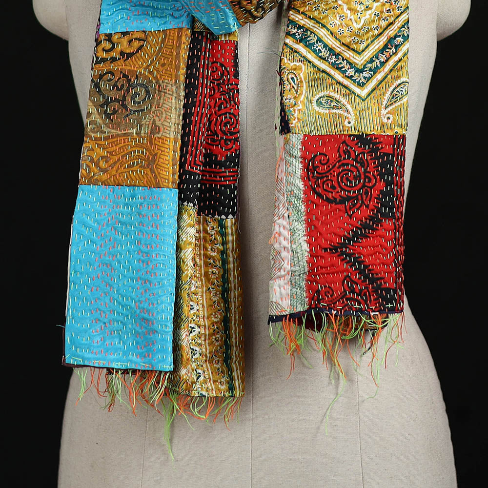 Bengal Kantha Handwork Patchwork Reversible Silk Stole 03