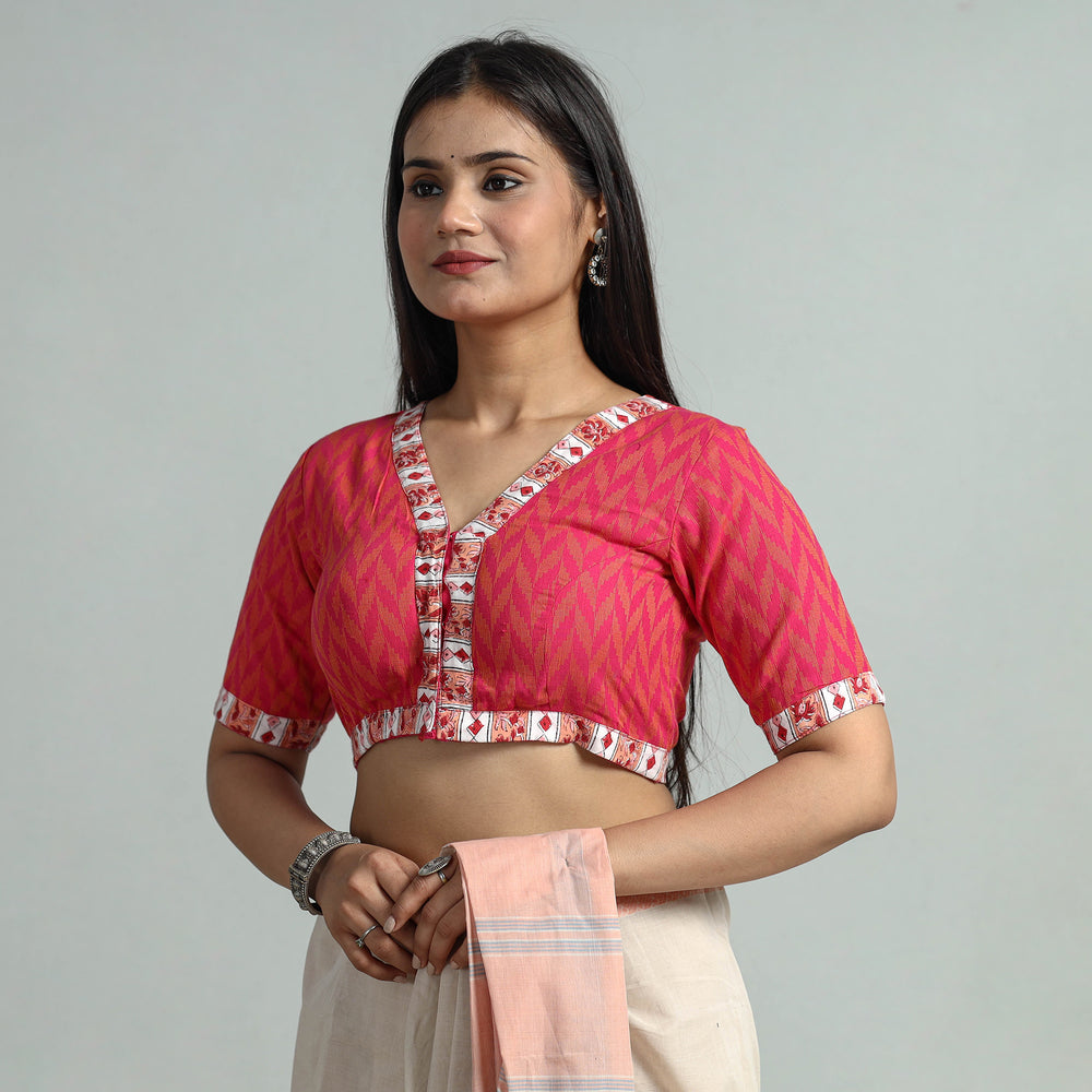 Pink - Jacquard Weave Cotton Stitched Blouse 13